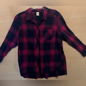 Faded Glory Navy and Pink Checkered Shirt